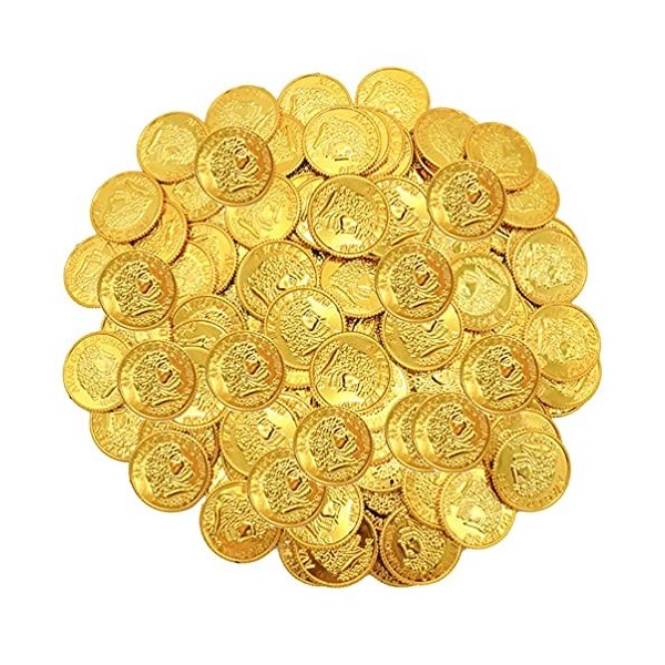 STOBOK Lot de 200 pièces de monnaie pirates en plastique doré - Pour jeux de pirates - Pour enfants - Chasse au trésor et jeu