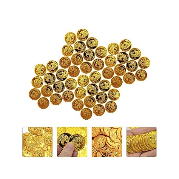 STOBOK Lot de 200 pièces de monnaie pirates en plastique doré - Pour jeux de pirates - Pour enfants - Chasse au trésor et jeu