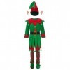 Jowowha Enfant Costume Elfe de Noël Déguisement de Lutin de Noël Ensemble de Noël Haut Top et Bonnet Elfe de Noël et Pantalon