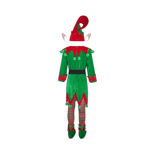 Jowowha Enfant Costume Elfe de Noël Déguisement de Lutin de Noël Ensemble de Noël Haut Top et Bonnet Elfe de Noël et Pantalon