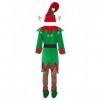 Jowowha Enfant Costume Elfe de Noël Déguisement de Lutin de Noël Ensemble de Noël Haut Top et Bonnet Elfe de Noël et Pantalon