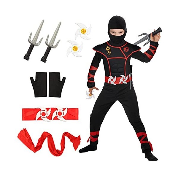 MYYBX Halloween Costume Ninja Costume Ninja Enfant Costume Power Ninja Costume Enfant Costume Enfant Halloween Noir et Rouge 