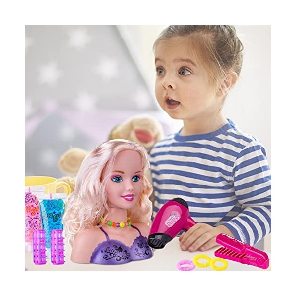 TLM Toys Salon de Coiffure pour Filles, Ensemble de Salon de beauté tête  de poupée 35 pièces