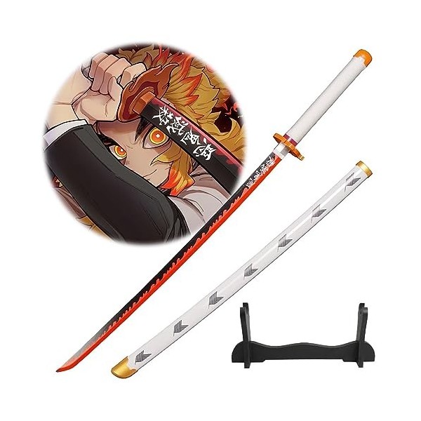 Épée Danime En Bambou Épée De Samouraï Rengoku Kyoujurou De Epee En Demon Slayer Katana Japonais, 76cm/104cm Lame En Bois Po