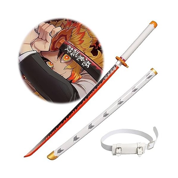 Épée Danime En Bambou Épée De Samouraï Rengoku Kyoujurou De Epee En Demon Slayer Katana Japonais, 76cm/104cm Lame En Bois Po