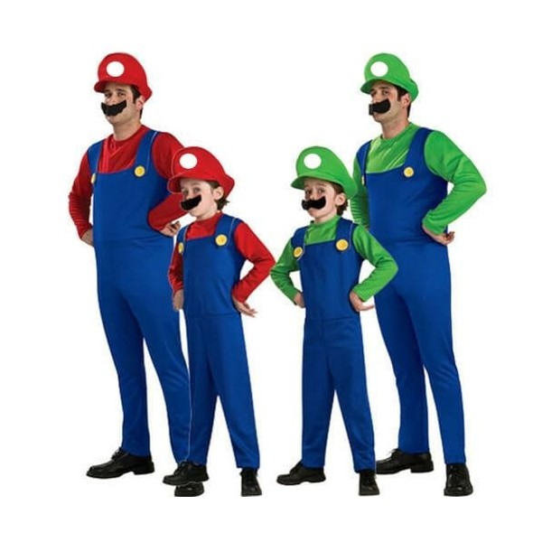 Generico Costume Cosplay Super hydraulique Bros avec moustache et chapeau Vert, S-Enfant 95-105 Cm Hauteur 