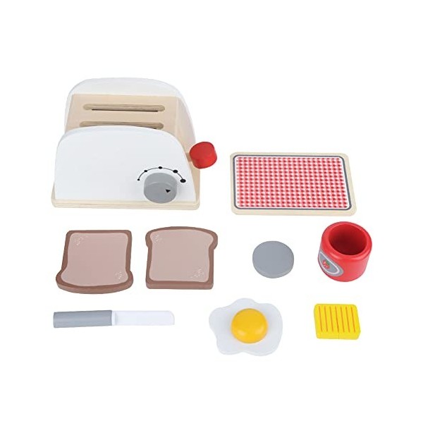 Deror Ensemble de Jouets de Cuisine, Grille-Pain de Simulation de Jeu de Simulation en Bois, Fabricant de Pain, kit de Cuisso