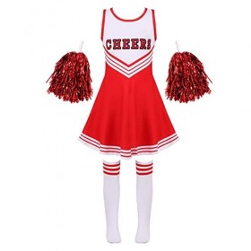 YiZYiF Enfant Fille Déguisement Pom-pom Girl Cheerleaders Cosplay Costume Carnaval Halloween Noël Robe Ecole avec Pompoms Ten