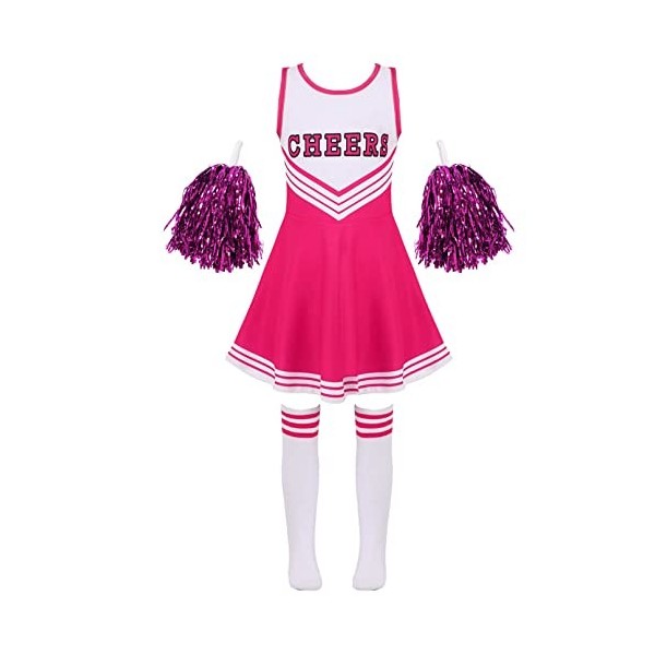 YiZYiF Enfant Fille Déguisement Pom-pom Girl Cheerleaders Cosplay Costume Carnaval Halloween Noël Robe Ecole avec Pompoms Ten