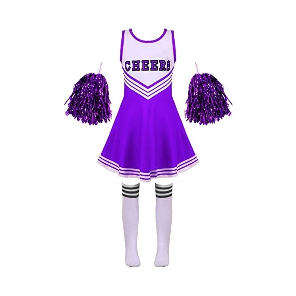 YiZYiF Enfant Fille Déguisement Pom-pom Girl Cheerleaders Cosplay Costume Carnaval Halloween Noël Robe Ecole avec Pompoms Ten