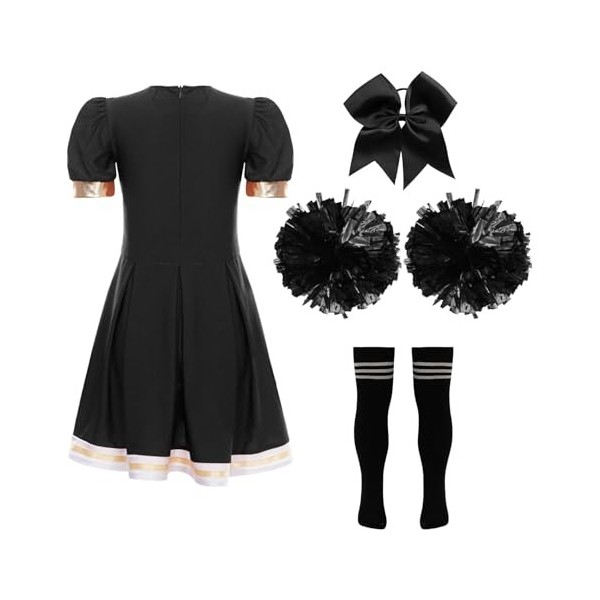 TiaoBug Enfant Fille Déguisement Pom-Pom Girl Costume Halloween Carnaval Uniforme Cheerleading Robe Danse Gymnastique avec Po