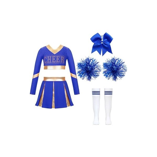 Mufeng Deguisement Pompom Girl Enfant, Uniforme de Pompom Girl Fille, Costume Cheer leader Enfant avec Pompoms, Cosplay Costu