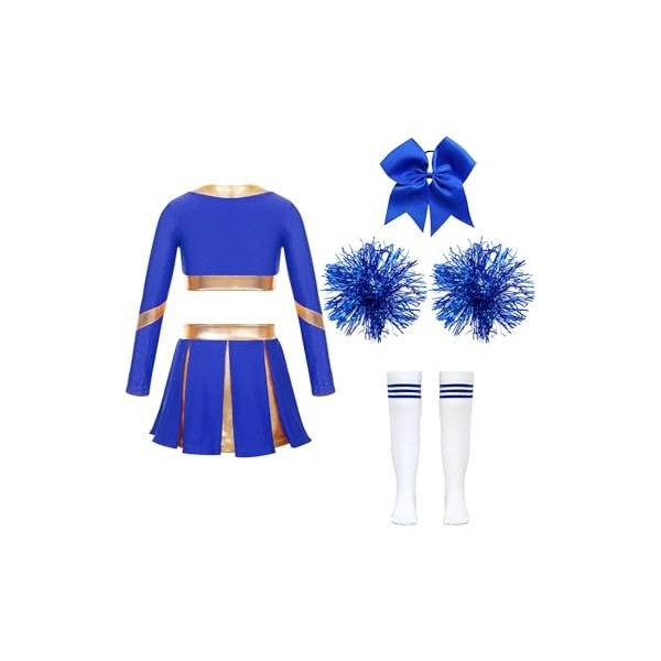 Mufeng Deguisement Pompom Girl Enfant, Uniforme de Pompom Girl Fille, Costume Cheer leader Enfant avec Pompoms, Cosplay Costu