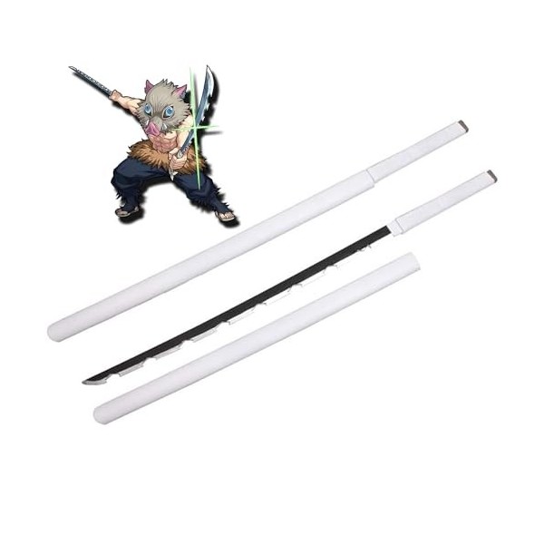 QHDPKU Katana en Bois Demon Slayer Nichirin De Hashibira Inosuke Replique Cosplay Épée De Samourai Anime Sabre en Bois,Armes 