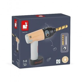 Janod - Perceuse en Bois BricoKids - Jouet dImitation Bricolag - 2 Outils Aimantés, Visseuse et Perceuse - Système Mécaniqu