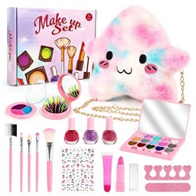 Dreamon Maquillage Enfant Jouet Fille, Cadeau pour Petite Fille 3 5 Ans Lavable Trousse Maquillage Enfant avec Sac en Peluche
