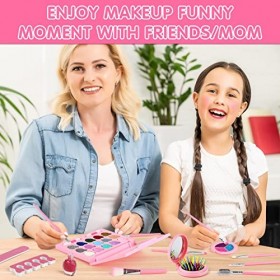 Dreamon Maquillage Enfant Jouet Fille, Cadeau pour Petite Fille 3 5 Ans Lavable Trousse Maquillage Enfant avec Sac en Peluche