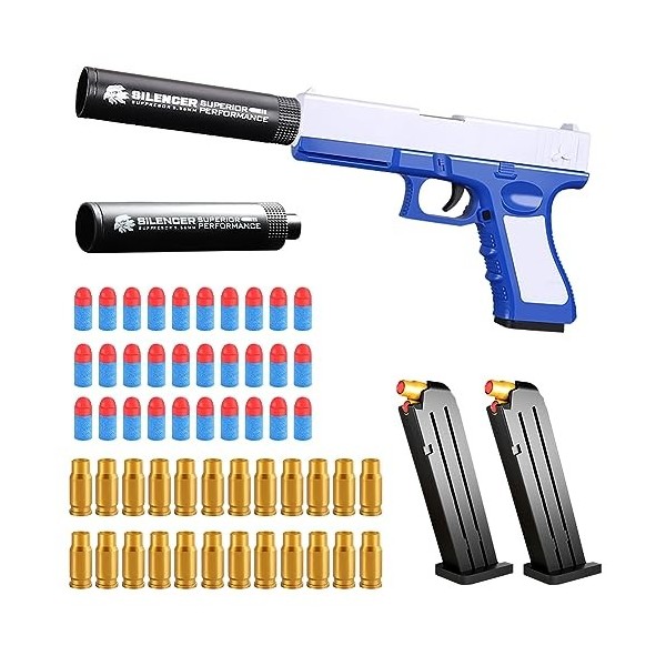 Pistolet Jouet, Glock de Simulation, Pistolet pour Enfants avec 2 chargeurs et 30 balles, éjection Automatique des balles, Je