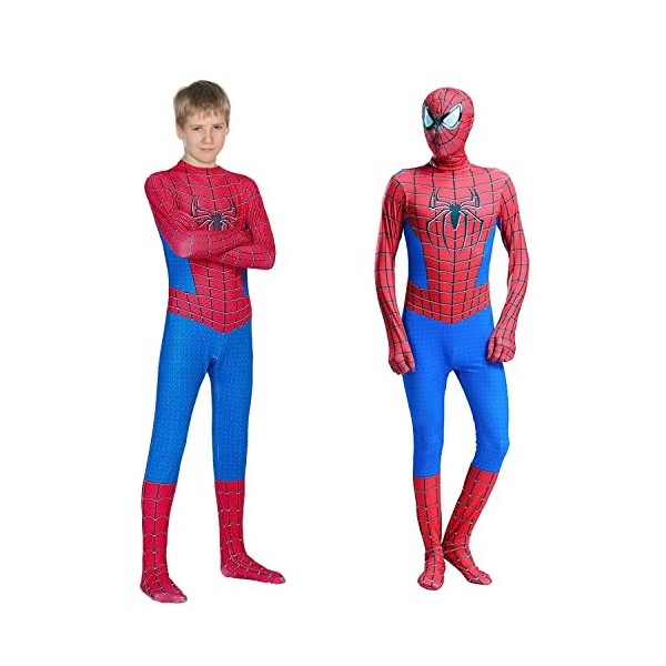 EMHTHME Deguisement Costume de Spiderman, Deguisement Spider Enfant, 3D Enfant Spider Jumpsuit Costume, pour Cosplay Hallowee