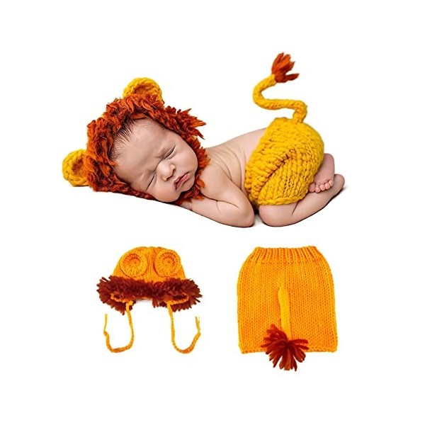 TINAYAUE Costume de Lion Bébé Tenues Costumes de Photographie Nouveau-né Tenue de Photo Accessoires Crochet Tricot Confortabl