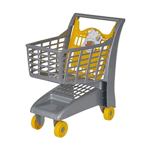 Chariot supermarche Gris et Jaune - Hauteur de la poignee 47cm - Panier a roulettes - Jouet Imitation Enfant - Course