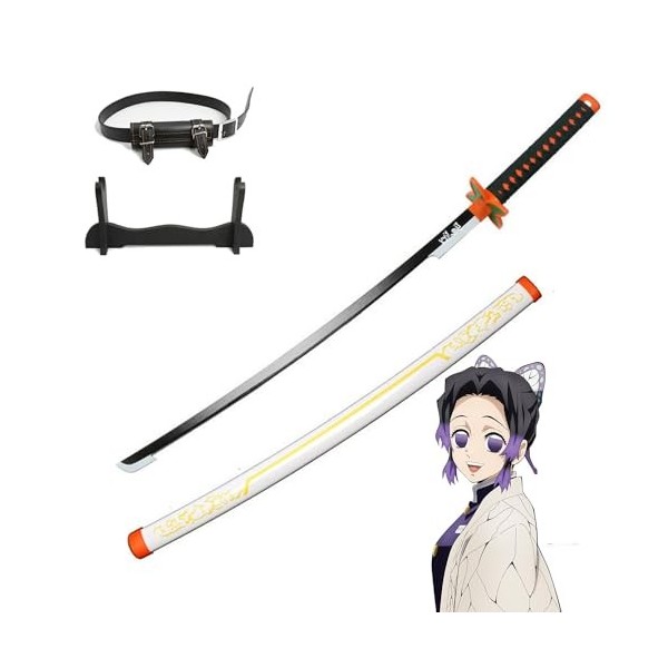 MAYKAR Épée Katana Kochou Shinobu, Épée De Samouraï en Bois avec Fourreau, Jouets Dépée De Samouraï Japonais, pour Jeu De Rô