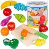 Kinderplay Jouet à Couper Fruit et Legume en Bois Jouet, Legumes en Bois à Découper de Cuisine Jeu Dimitation Fruit en Bois 