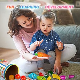 Kinderplay Jouet à Couper Fruit et Legume en Bois Jouet, Legumes en Bois à Découper de Cuisine Jeu Dimitation Fruit en Bois 