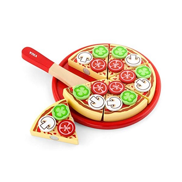 Viga Toys - 58500 - Jeu Dimitation - Cuisine - Pizza À Découper - Végétarienne