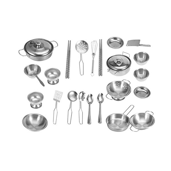 Ustensiles de Cuisine, 25PCS Kitchen Toys Stainless Steel Cookware Cooking à Jouer pour Enfant Jeux Dimitation Ensemble Cuis