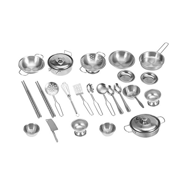 Ustensiles de Cuisine, 25PCS Kitchen Toys Stainless Steel Cookware Cooking à Jouer pour Enfant Jeux Dimitation Ensemble Cuis