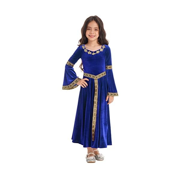 Kaerm Robe Médiévale Enfant Fille Renaissance Cosplay Princesse Déguisement Halloween Costume Grèce Robe Dress Up Robe Lacets