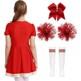 YiZYiF Enfant Fille Déguisement Pom-pom Girl Cheerleaders Cosplay Costume Carnaval Halloween Noël Robe Ecole avec Pompoms Ten