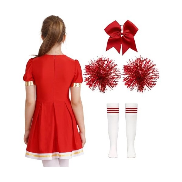 YiZYiF Enfant Fille Déguisement Pom-pom Girl Cheerleaders Cosplay Costume Carnaval Halloween Noël Robe Ecole avec Pompoms Ten