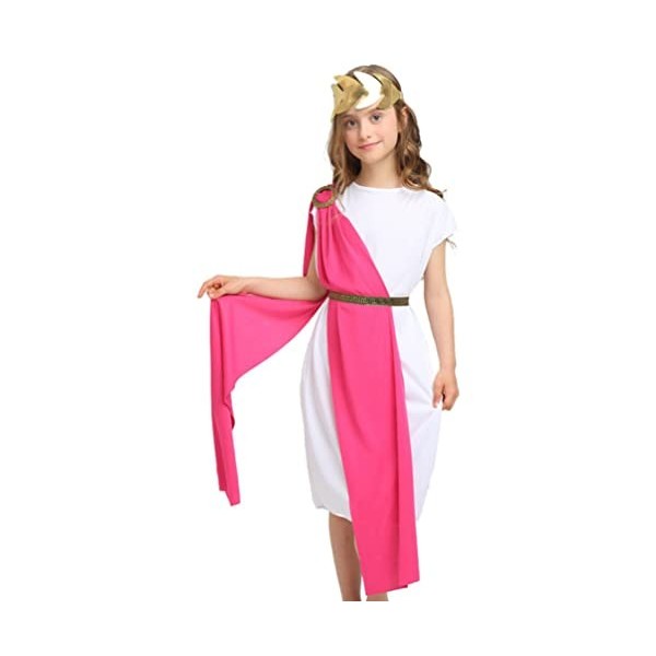 ranrann Enfant Fille Déguisement Déesse Grecque Robe Princesse Manches Longues Col V Costume Cosplay Carnaval Longue Robe Soi