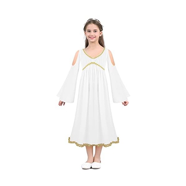 dPois Fille Enfant Déguisement Déesse Grecque Robe de Princesse Grèce Médiévale Vintage Robe de Soirée Evasé Col V Costume Co