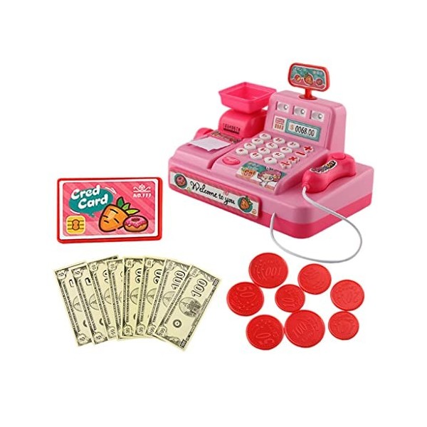 Jeu de simulation de supermarché pour enfants - Caisse enregistreuse - Cadeau rose