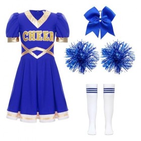 TiaoBug Enfant Fille Déguisement Pom-Pom Girl Costume Halloween Carnaval Uniforme Cheerleading Robe Danse Gymnastique avec Po