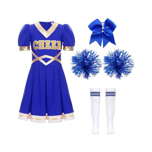 Déguisement Pom-pom Girl Scintillant Pour Fille – Robe + Pompons + Nœud + Chaussettes – 5 à 13 Ans