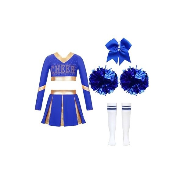 Mufeng Deguisement Pompom Girl Enfant, Uniforme de Pompom Girl Fille, Costume Cheer leader Enfant avec Pompoms, Cosplay Costu