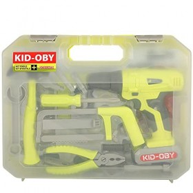 KID-OBY - Valise Outils 37 pcs très complète - Scie, Perceuse Electrique, Tournevis, Embouts, vis écrous... - Jouet Bricolage