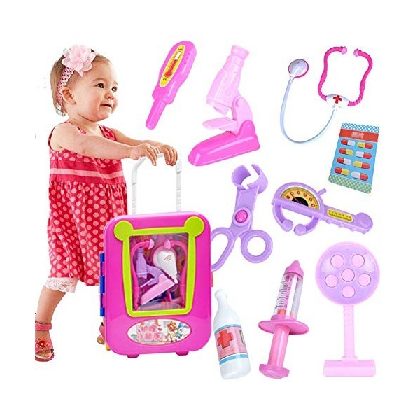 MSHK Chariot Médical Ajustable Docteur Enfant Jouet Jeu Dimitation Set avec Accessoires Role Play Jouet Enfant 3 Ans Garçon 