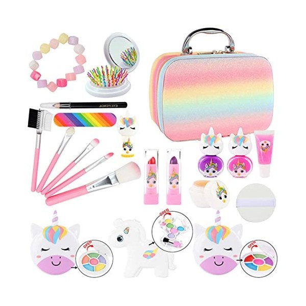 Maalr 21pcs Ensemble de maquillage pour enfants Kit de jouet cosmétique faux avec simulation de sacs cosmétiques maquillage p