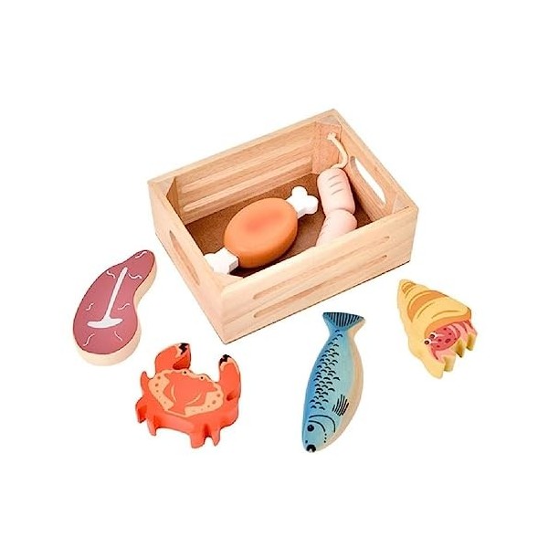 KieTeiiK Jouet Nourriture Jeu en Bois Cuisine Jeu Simulation pour Enfants Dessert Fruits Mer avec Cadeau Boîte en Bois pour G