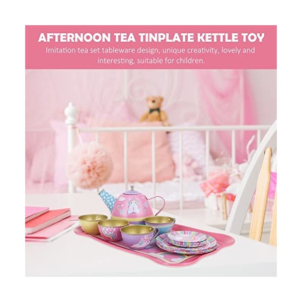 Gadpiparty Théière 1 Set Théière Enfants Jouet Licorne Thé Étain Métal Faire des Tasses Imitation pour Filles Enfants Fer Bla