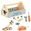 DAJASD Boîte à Outils en Bois pour Tout-Petits, Caisse à Outils en Bois, DIY Jouet Boite a Outils Enfant avec des Outils, Imi