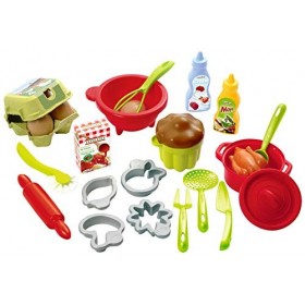 Jouets Ecoiffier – 2617 - Coffret Cuisine pour enfants 100 % Chef 3 étoiles – Aliments et ustensiles de cuisine - 26 pièces –