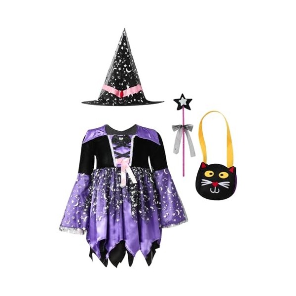 Oyolan Enfant Fille Déguisement Sorcière Robe Citrouille Tutu Robe Princesse Costume Halloween Spectacle Cadeau Halloween 2-1