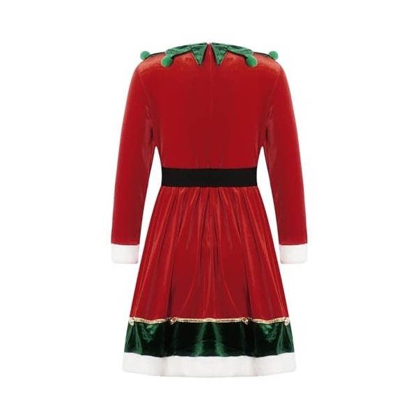 Oyolan Enfant Fille Déguisement Lutin de Noël Robe Velours/Paillette Costume Noël Tenue Cosplay Mère Noël Spectacle 3-14 Ans 