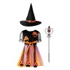 Alvivi Enfant Fille Déguisement Sorcière Costume Cosplay Halloween Carnaval Fête Princesse Robe + Chepeau +Baguette + Sac De 